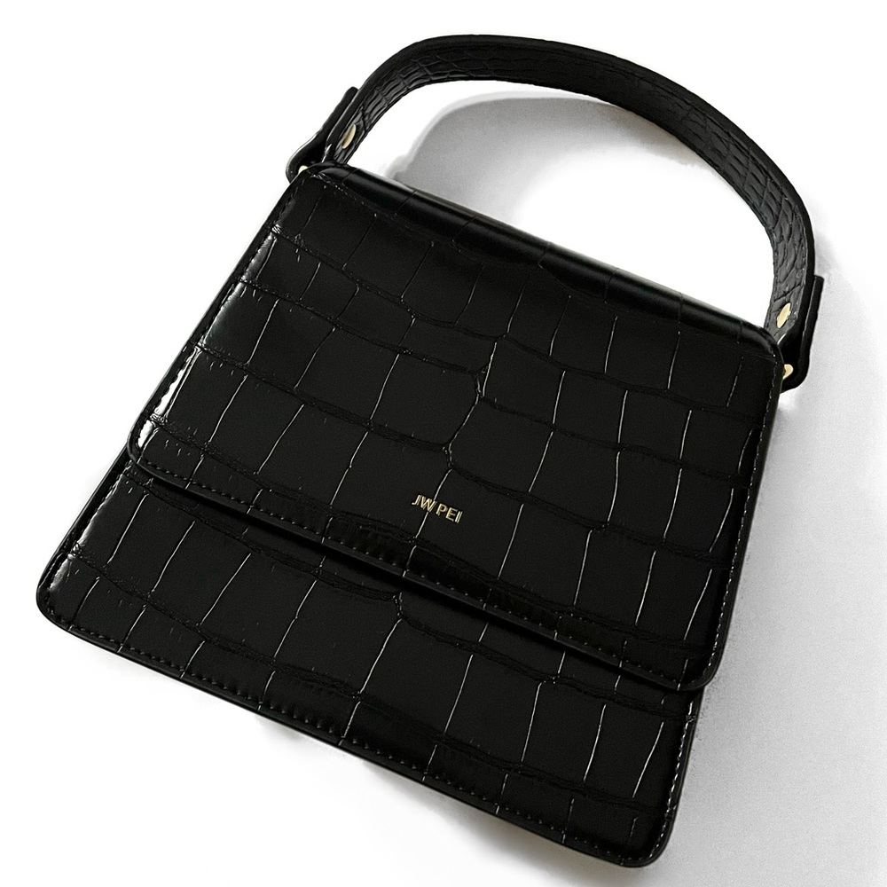 JWPEI Black Faux Croc Small Bag